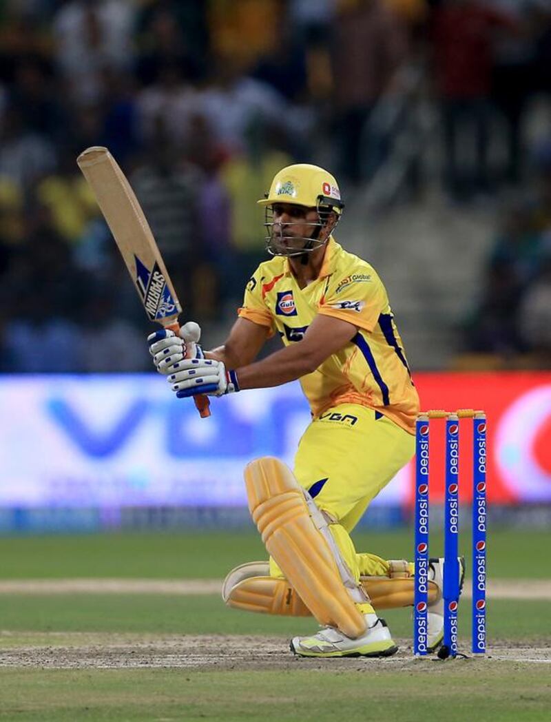 MS Dhoni of Chennai Super Kings provided another closing touch on Saturday night as his team won by four wickets and ended Mumbai’s home win streak at 10 games. Ravindranath K / The National