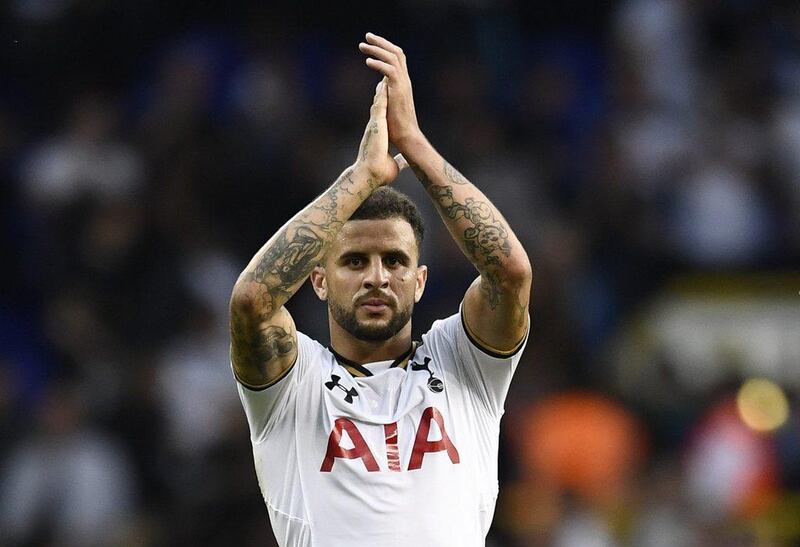 Tottenham’s Kyle Walker applauds fans after the Premier League win against Sunderland on Sunday. Dylan Martinez / Reuters