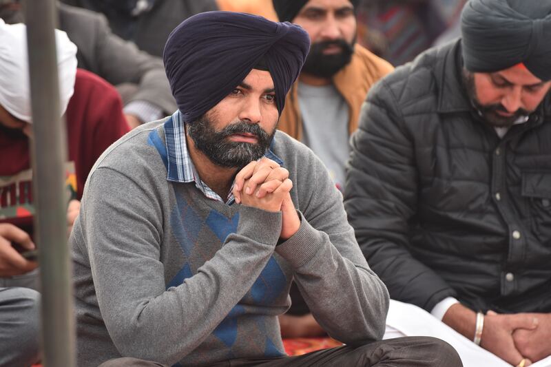 Mourners during the prayer ceremony. Singh had been working for Adnoc for two years when the explosion happened. Prabhjot Singh Gill for The National