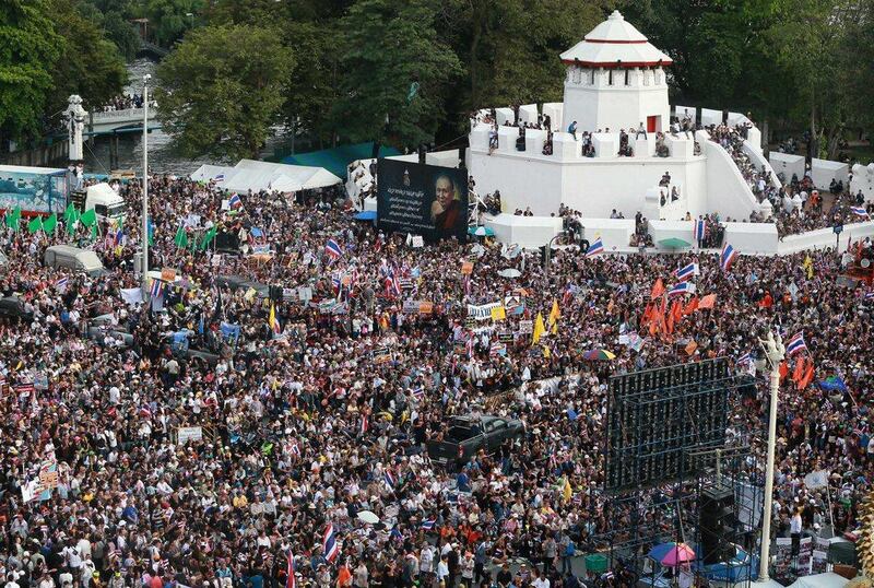 Anti-government protesters gather at a rally, calling for Thai Prime Minister Yingluck Shinawatra to step down in Bangkok. Wason Wanitchakorn / AP Photo