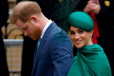 (FILES) In this file photo Britain's Prince Harry, Duke of Sussex, (L) and Meghan, Duchess of Sussex arrive to attend the annual Commonwealth Service at Westminster Abbey in London on March 09, 2020. President Donald Trump said March 29, 2020 that the United States would not pay security costs for Prince Harry and his wife Meghan, appearing to confirm that the royal couple have moved to live in California.They reportedly flew by private jet from Canada to Los Angeles before the border between the two countries closed because of the deadly coronavirus outbreak. / AFP / Tolga AKMEN