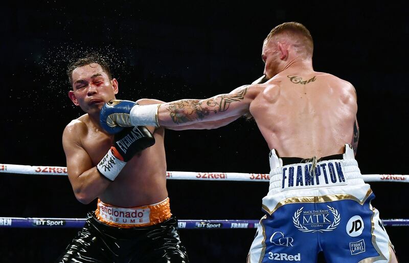 BELFAST, NORTHERN IRELAND - APRIL 21: Carl Frampton and Nonito Donaire during their WBO Interim World Featherweight championship bout at SSE Arena Belfast on April 21, 2018 in Belfast, Northern Ireland. (Photo by Charles McQuillan/Getty Images)