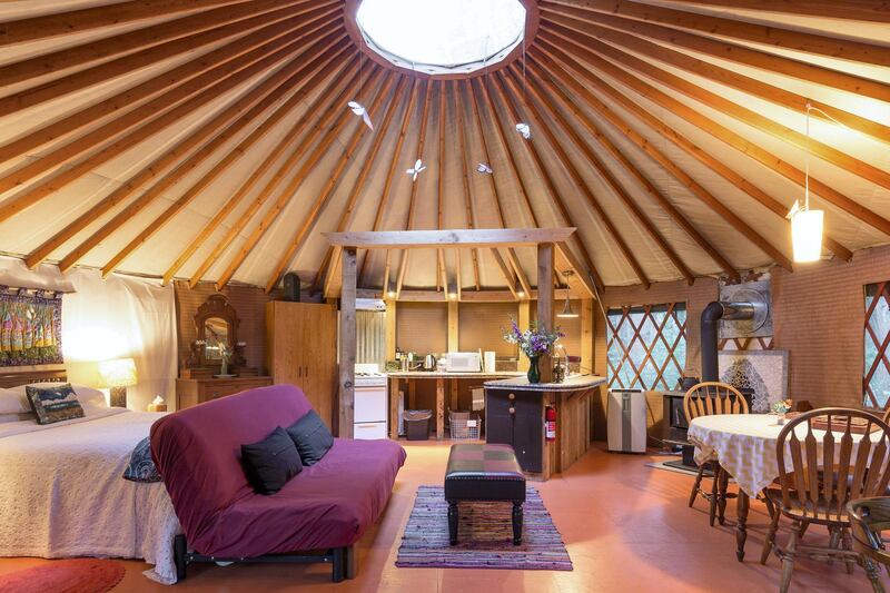 3. Tucked away in 20 acres of forest by the Nisqually Basin in Washington, this beautifully private yurt sleeps four, with rates from Dh356.