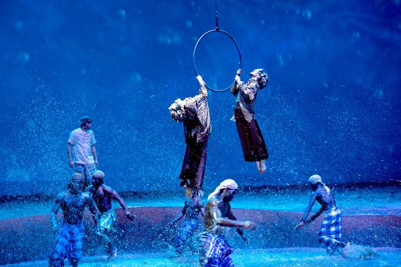 For the finale, the backdrop is mountains, and, amazingly, water suddenly fills the stage. Ryan Carter / Crown Prince Court - Abu Dhabi