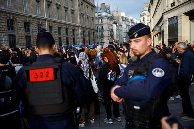 French police surround protesters at an unauthorised demonstration in central Paris in support of Palestinians. Reuters