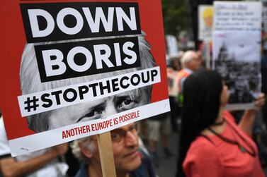 People protest against the government of British Prime Minister Boris Johnson, in London. EPA/ANDY RAIN