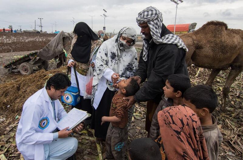 Children are immunised in Pakistan as part of the polio campaign supported by the Emirates. Wam