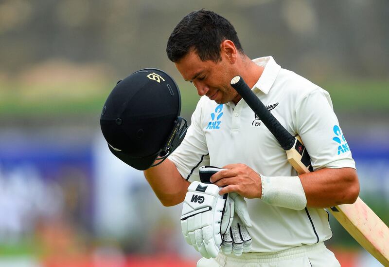New Zealand cricketer Ross Taylor leaves the field after being dismissed during the third day of the opening Test cricket match between Sri Lanka and New Zealand at the Galle International Cricket Stadium in Galle on August 16, 2019. / AFP / ISHARA S. KODIKARA
