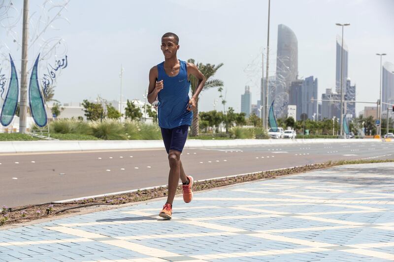 ABU DHABI, UNITED ARAB EMIRATES. 02 MAY 2020. UAE-born Somali distance runner Abdulsalam Farah. He was to represent the UAE University at the World University Games in Morocco but that event unfortunately got postponed due to the current Covid-19 pandemic. (Photo: Antonie Robertson/The National) Journalist: Amith Passela. Section: Sport.