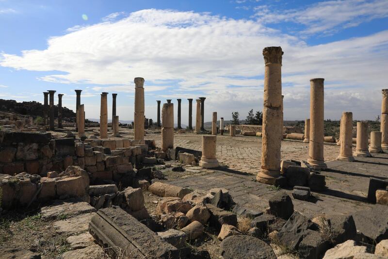 A view of the columns of the Church Terasse at the ancient city of Gadara, in Umm Qais, Irbid Governorate, some 118km North West of Amman, Jordan. Gadara was the centre of Ancient Greek culture in the region. The site is part of the Decapolis and lies at the border of Jordan with Israel and Syria. It overlooks the Sea of Tiberias, the Yarmouk river and the Golan Heights.  EPA