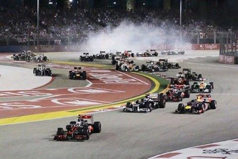 Sebastian Vettel ran second at the start of the Singapore Grand Prix but went on to win.
