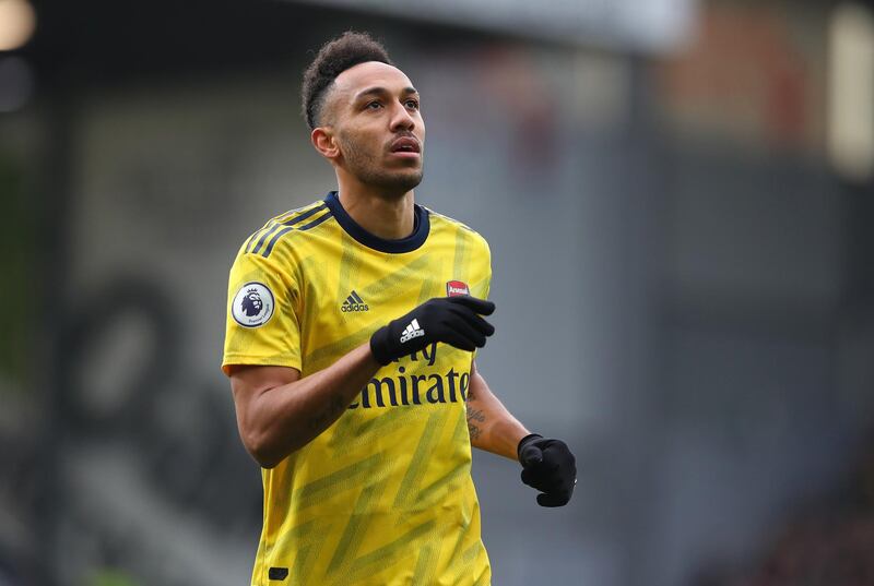 BURNLEY, ENGLAND - FEBRUARY 02:  Pierre-Emerick Aubameyang of Arsenal looks on during the Premier League match between Burnley FC and Arsenal FC at Turf Moor on February 02, 2020 in Burnley, United Kingdom. (Photo by Alex Livesey/Getty Images)