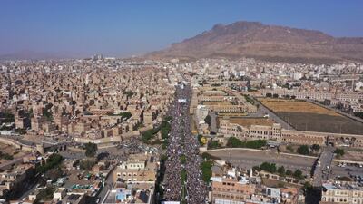 Houthi supporters attend a rally in Sanaa. AP