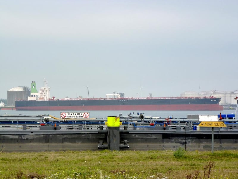 The very large crude carrier (VLCC) Gulf Sheba sits at Rotterdam port. The vessel was arrested in the Dutch port while unloading its crude cargo. Courtesy Rob Hendriks