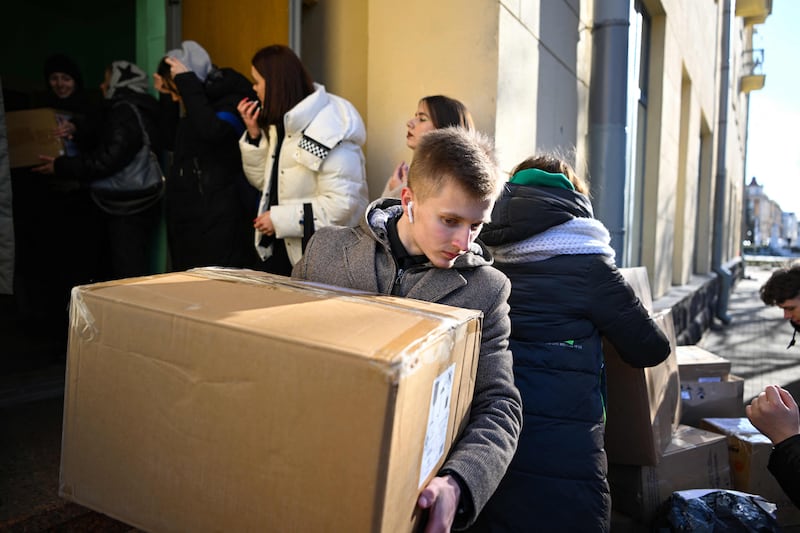 Belarusians collect humanitarian aid for earthquake survivors. AFP
