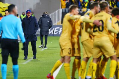 Jose Mourinho watches on as his Roma side are humiliated by Bodo/Glimt. AP