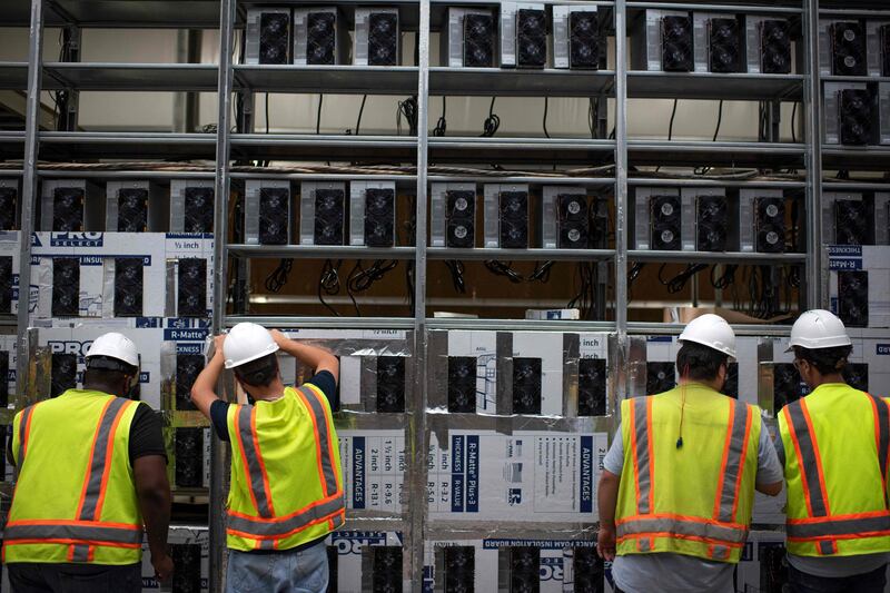 Bitcoin mining machines at the Whinstone facility in Texas. AFP