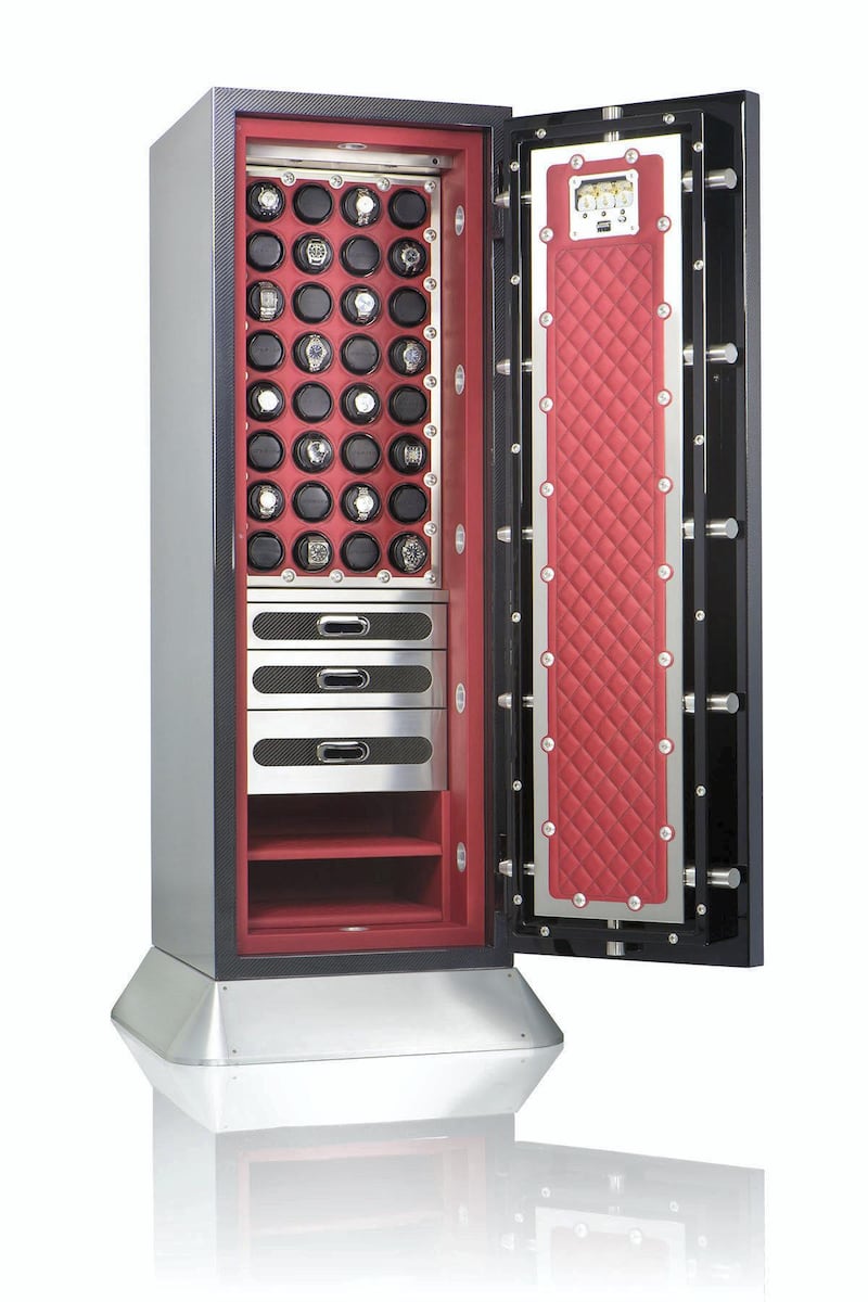 <p>A safe with red interior details from the Chronos collection of Brown Safes&nbsp;</p>
