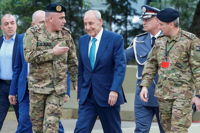 Speaker of the Parliament Nabih Berri arrives to attend a military parade. Reuters