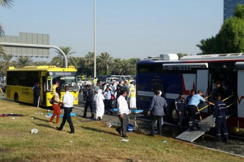 Emergency services attended to 47 people, many of them children, after Thursday morning’s accident. Courtesy Abu Dhabi Police