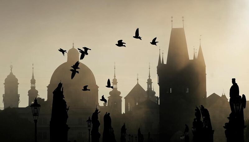 Birds fly over the medieval Charles Bridge as the sun rises in Prague, Czech Republic. Reuters