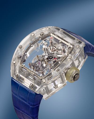 A Richard Mille RM56-01 Tourbillon Sapphire limited-edition wristwatch sold at auction for $4 million. Photo: Christie's
