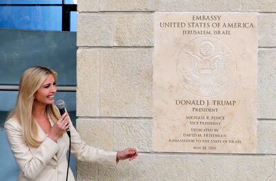 epaselect epa06735798 White House senior advisor Ivanka Trump speaks during the opening ceremony at the US consulate that will act as the new US embassy in the Jewish neighborhood of Arnona, in Jerusalem, Israel, 14 May 2018. The US Embassy in Jerusalem is inaugurated on 14 May following its controversial move from Tel Aviv to the existing US consulate building in Jerusalem. US President Trump in December 2017 recognized Jerusalem as Israel's capital. The decision, condemned by Palestinians who claim East Jerusalem as the capital of a future state, prompted worldwide protests and was met with widespread international criticism.  EPA/ABIR SULTAN