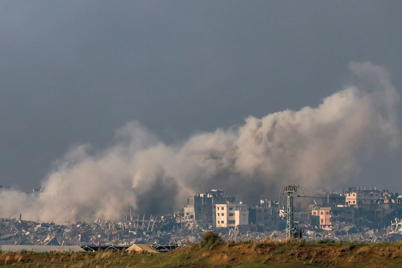 Smoke billowing during Israeli bombardment on northern Gaza. AFP