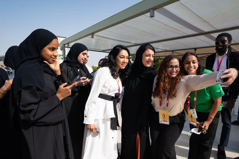 Reem Al Hashimy, centre, Minister of State for International Co-operation and director general of Expo 2020 Dubai, on the final day of the Expo. Photo: Expo 2020 Dubai