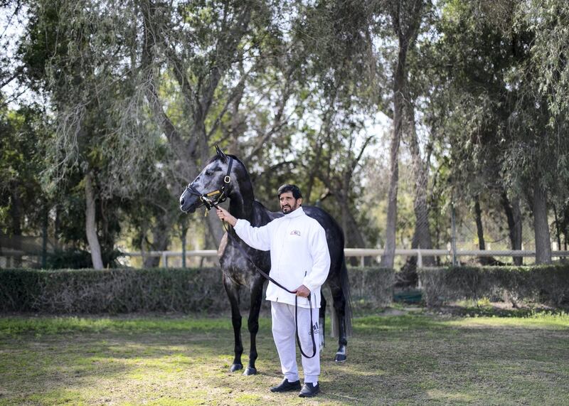 DUBAI, UNITED ARAB EMIRATES. 17 MARCH 2020. 
Emirati trainer Ali Rashid Al Raihe at Grandstand Stables.
(Photo: Reem Mohammed/The National)

Reporter:
Section: