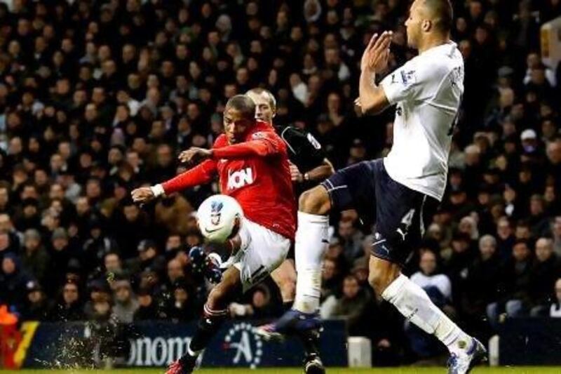 Ashley Young, the Manchester United winger, lets fly with a stunning goal against Tottenham. Kerim Okten / EPA