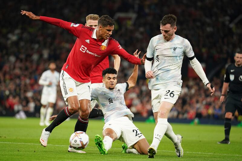 Raphael Varane 9. Started ahead of captain Harry Maguire. Booked after 27, but the sight of him juggling the ball in the Liverpool box before setting up Rashford caught the mood with United at 2-0. The Varane Manchester United hoped they were buying. Won everything in the air.
AP