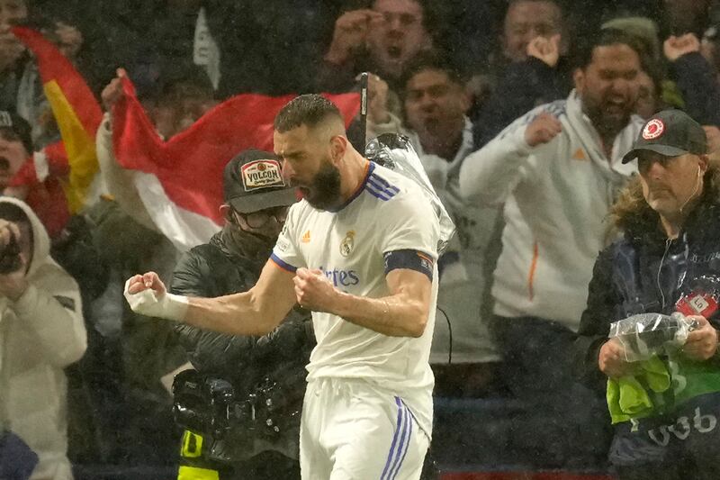 QUARTER-FINAL FIRST LEG - April 6, 2022: Chelsea 1 (Havertz 40') Real Madrid 3 (Benzema 21', 24', 46'). Ancelotti said: "Played well. It was a good night but it is only the first half of this round. We showed good organisation defensively. We had a fantastic performance up front from Benzema." AP