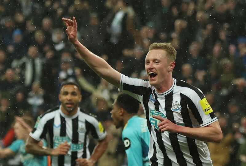 Sean Longstaff celebrates scoring his and Newcastle's second goal. Action Images