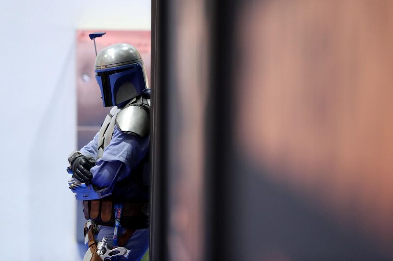 Dubai, United Arab Emirates - April 11, 2019: Visitors dress up as the visit Middle East Film and Comic Con. Thursday the 11th of April 2019. World Trade Centre, Dubai. Chris Whiteoak / The National