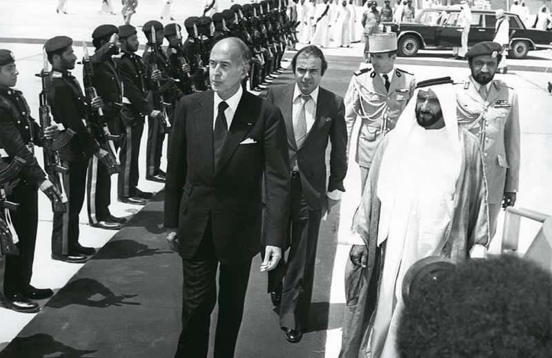 French President Valery Giscard d'Estaing visits Abu Dhabi, where he is greeted by Sheikh Zayed, in 1980. Photo: Sheikh Mohamed bin Zayed Twitter