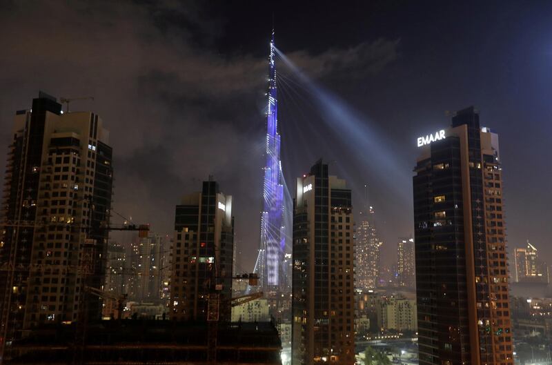 FILE PHOTO: The Burj Khalifa is lit up during New Year celebrations in Dubai, United Arab Emirates, January 1, 2019. REUTERS/ Hamad I Mohammed/File Photo