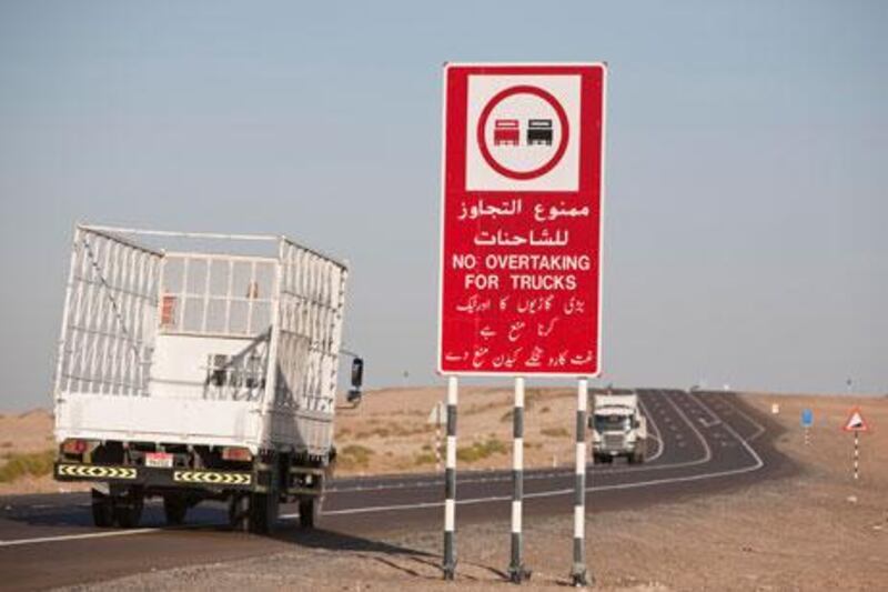 AL AIN, UNITED ARAB EMIRATES,  February 06, 2013. Driving the truck road between Al Ain and Abu Dhabi. (ANTONIE ROBERTSON / The National)