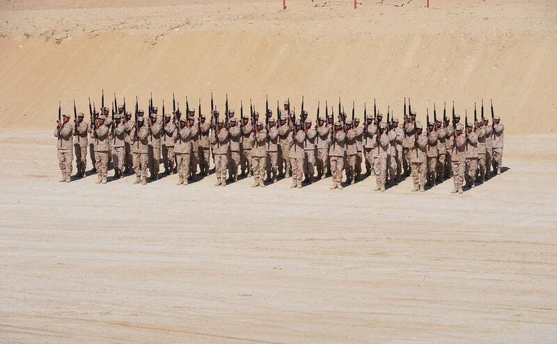 A military presentation at the graduation ceremony of the 33rd batch of university graduate officers at the Zayed II Military College in Al Ain on Tuesday.