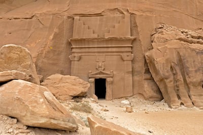 A Nabataean carved tomb at Al Hijr archaeological site, near AlUla, in north-west Saudi Arabia. The kingdom is investing $800 billion in tourism. AFP