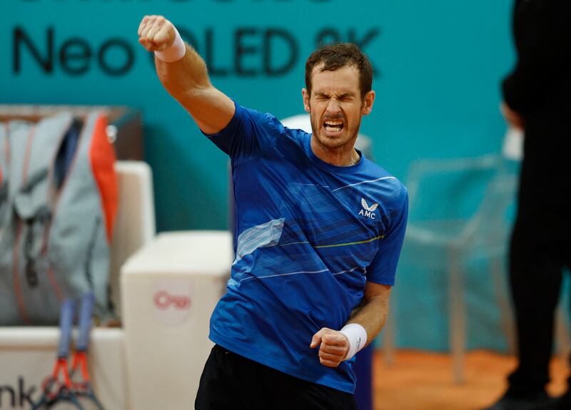 Tennis -  ATP Masters 1000 - Madrid Open - Caja Magica, Madrid, Spain - May 4, 2022 Britain's Andy Murray celebrates after winning his second round match against Canada's Denis Shapovalov REUTERS / Juan Medina