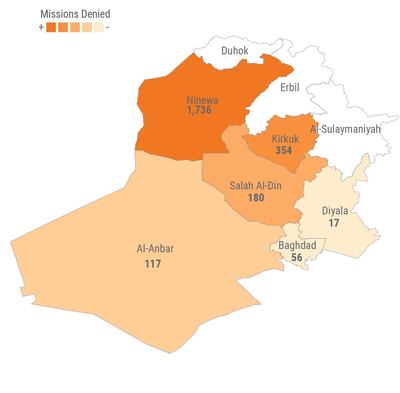 Map of Iraq showing the areas affected by humanitarian access letters. Courtesy OCHA