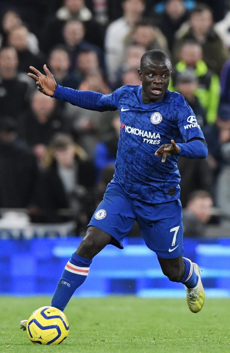 epa08087268 Chelsea's N' Golo Kante in action during the English Premier league soccer match between Tottenham Hotspur and Chelsea held at the Tottenham Hotspur stadium in London, Britain, 22 December 2019.  EPA/FACUNDO ARRIZABALAGA EDITORIAL USE ONLY.  No use with unauthorized audio, video, data, fixture lists, club/league logos or 'live' services. Online in-match use limited to 120 images, no video emulation. No use in betting, games or single club/league/player publications.