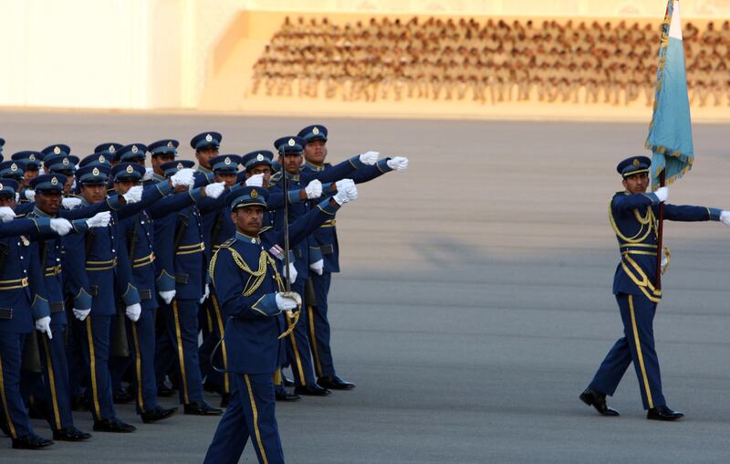 Soldiers parade during official celebrations of the National Day in Muscat in 2008. AFP