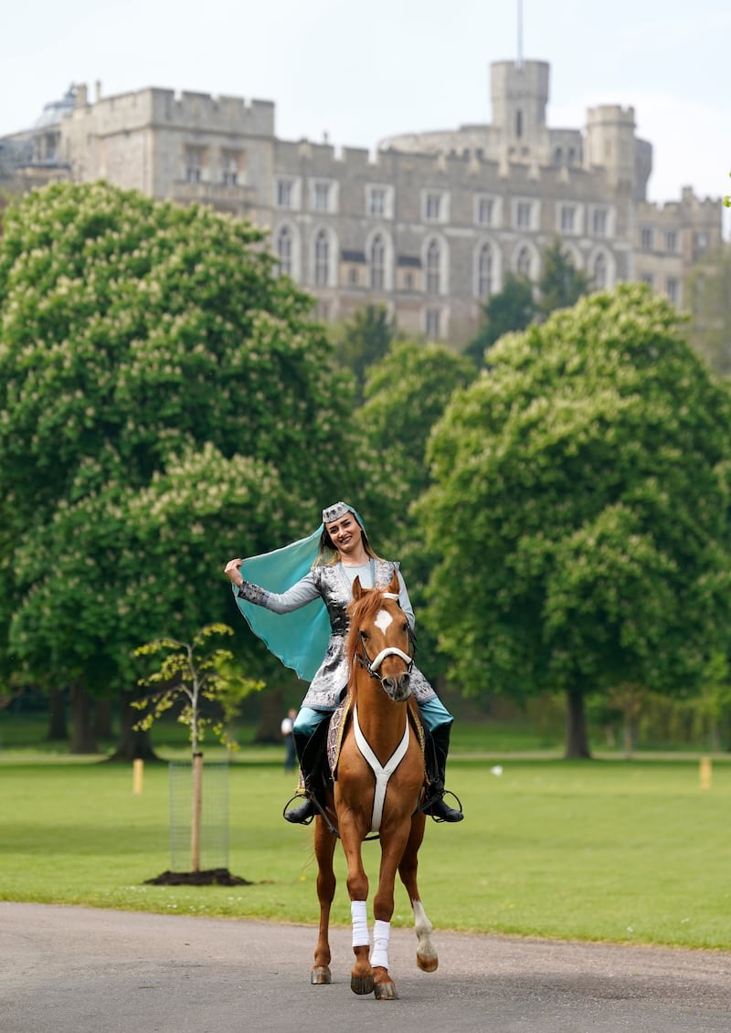 Khayalya Ahmadova riding Mil, from the Equestrian Federation of Azerbaijan, at a photo call for the Royal Windsor Horse Show. PA