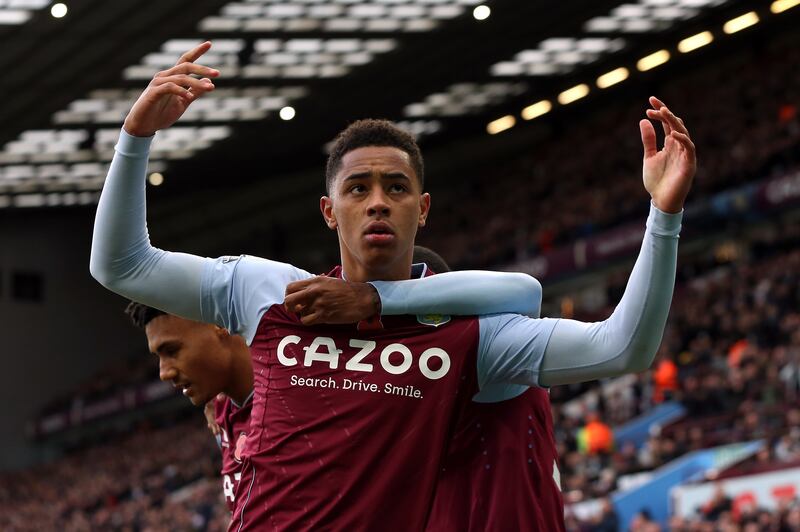 Aston Villa's Jacob Ramsey celebrates scoring the third goal in the 3-1 Premier League win against Manchester United  at Villa Park on November 6, 2022. PA