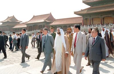 Sheikh Zayed, the Founding Father, is shown historic sites during a visit to China in 1990. Photo: National Archive