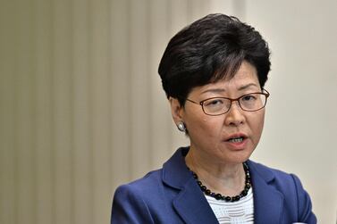 Chief Executive Carrie Lam speaks during a press conference at the government headquarters in Hong Kong on Monday, a day after the city witnessed its largest street protest in at least 15 years as crowds massed against plans to allow extraditions to China. AFP