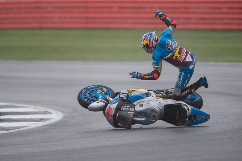 Marc VDS Racing Team’s Australian rider Jack Miller comes off his Honda during MotoGP qualifying at the motorcycling British Grand Prix at Silverstone circuit in Northamptonshire, southern England. Oli Scarff / AFP