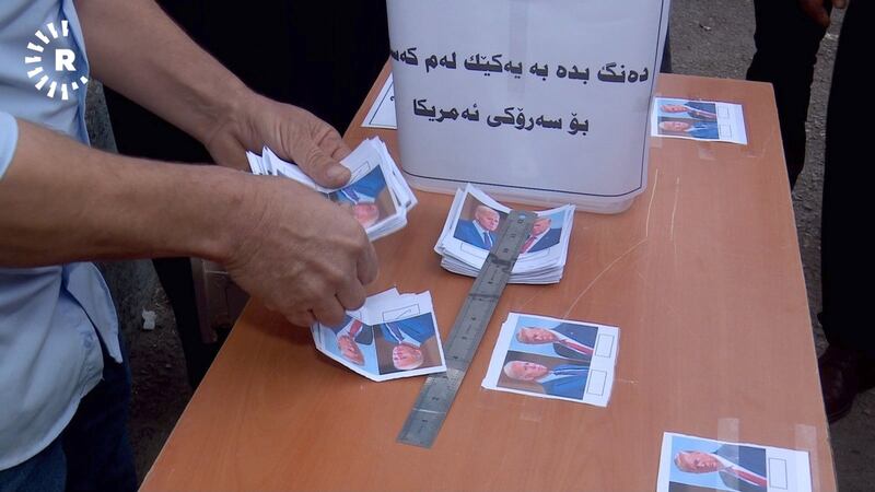 “Mokhtar Noori, a Kurdish man from Halabja, Iraq, set up a ballot box for the US elections. Sixty-two people voted within two hours – with the two candidates, Donald Trump and Joe Biden receiving an equal amount of votes.” Courtesy: Rudaw 
